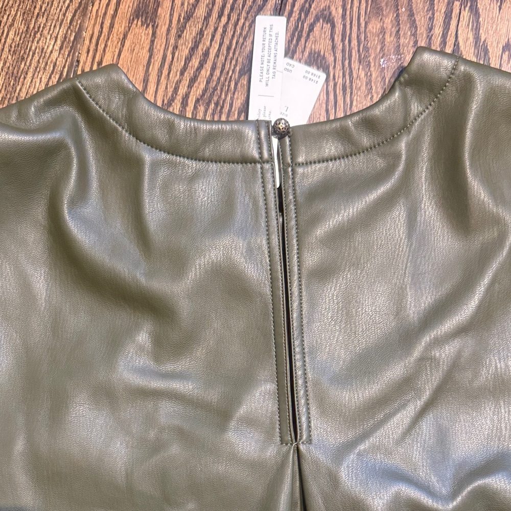 NWT Maeve Olive Green Leather Mini Dress - Picture 5 of 7